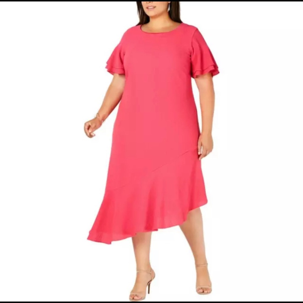 Alfani Hot Pink Midi Short Sleeve Dress Plus Size